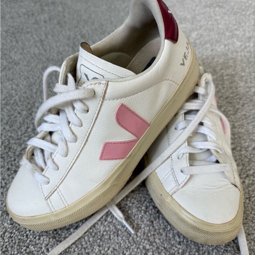 Veja Women's White and Pink Logo Sneakers